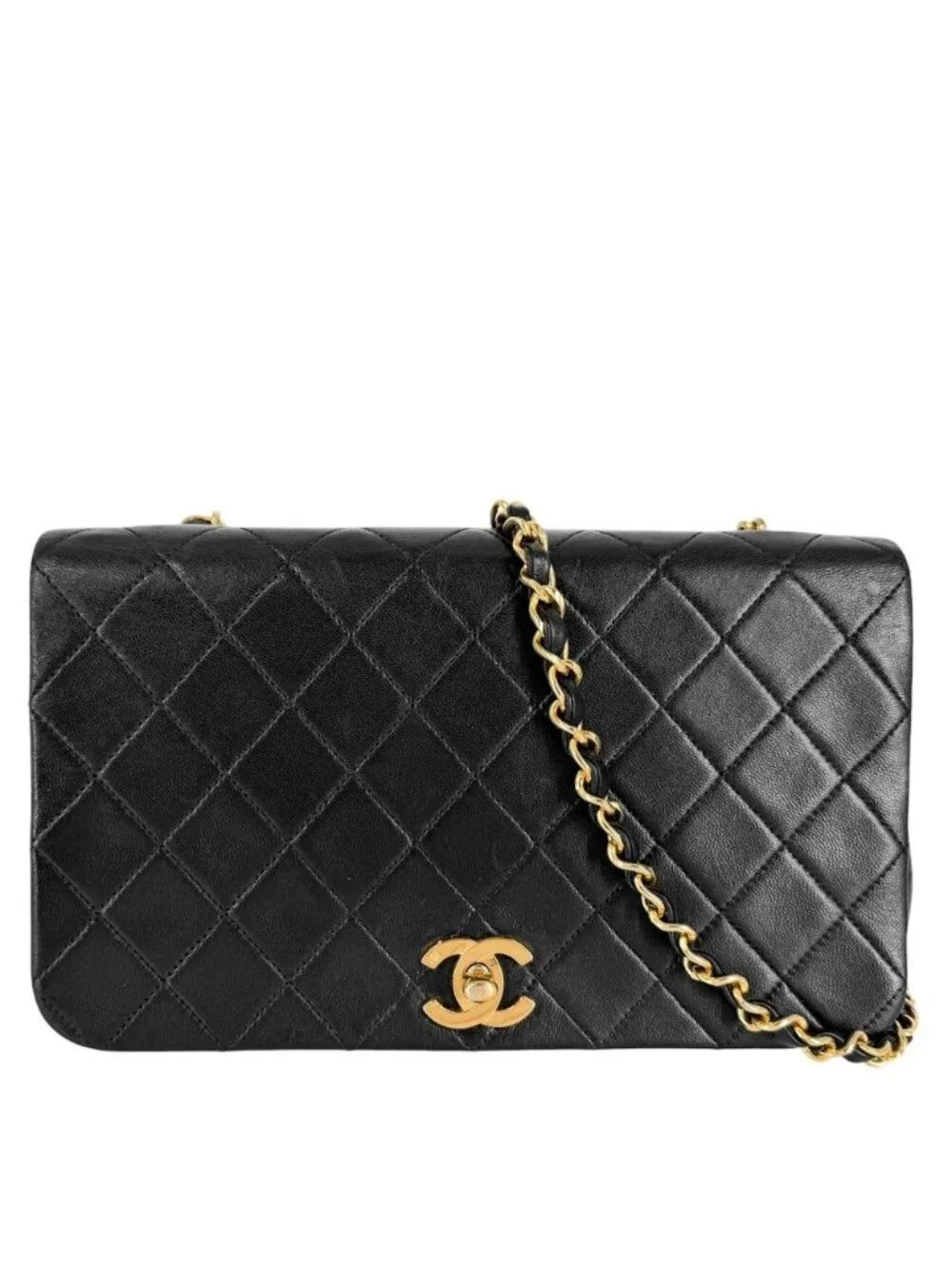 Chanel Shoulder Bag Quilted 23 CC Logo Chain Full Flap Crossbody Lambskin Black